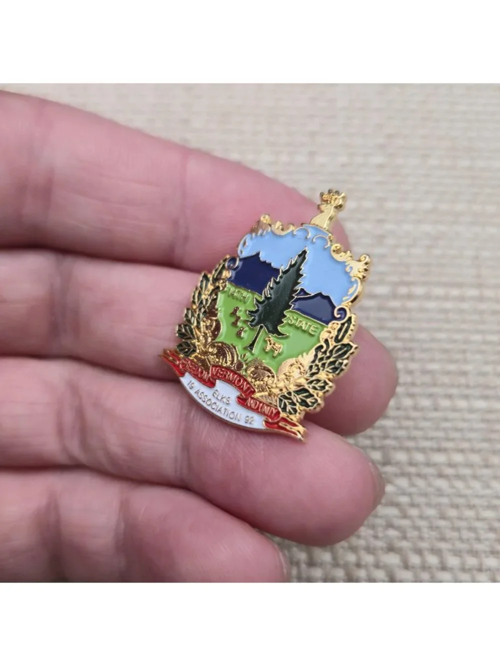 Vermont Elks Association State Coat of Arms Enamel Lapel Pin A8072